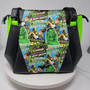 New Handmade Black and Neon Green Horror Pinup Style Vinyl Hand Crafted Handbag